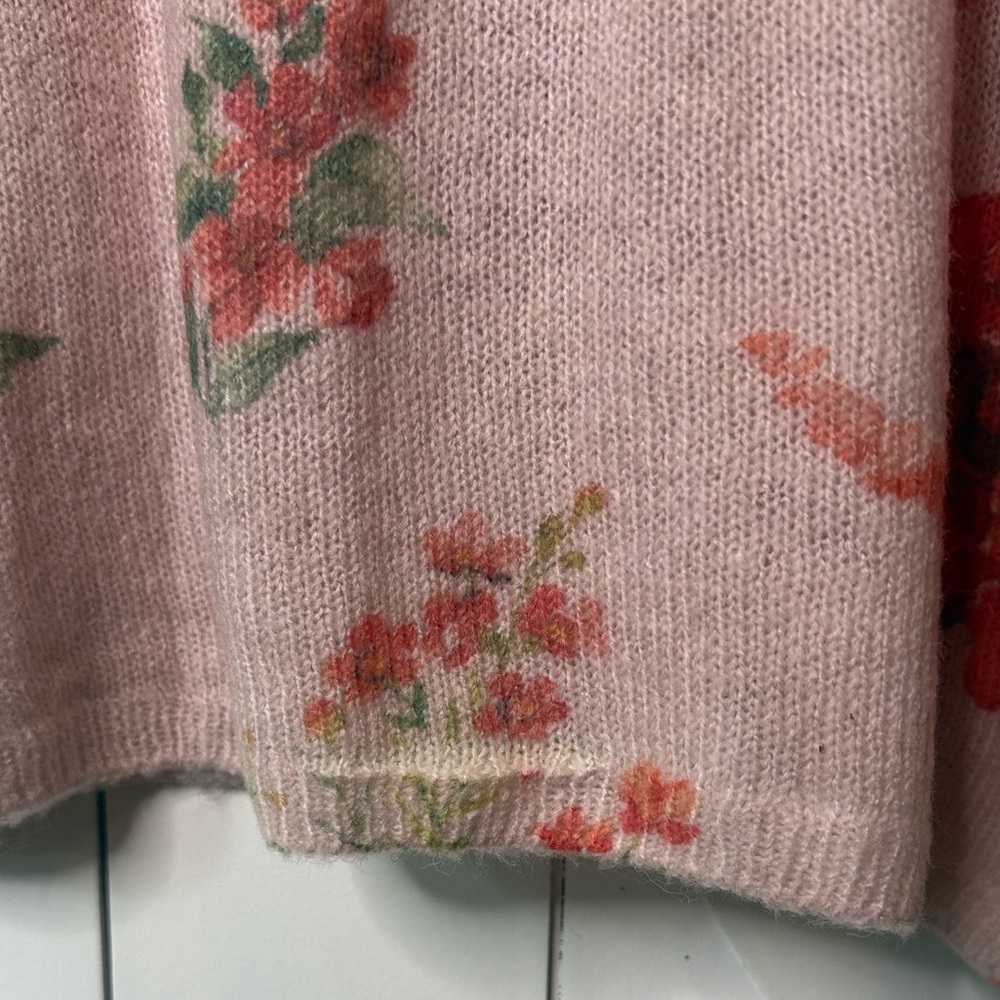 Anthropologie Pink Floral Rose Crew Neck Short Sleeve Sweater - Picture 7 of 7
